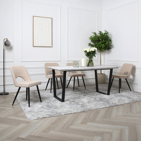 Thetis Dining Set - Marble Table with 4 Boucle Chairs