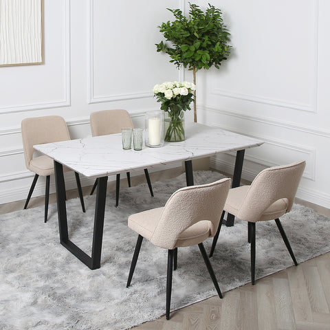 Thetis Dining Set - Marble Table with 4 Boucle Chairs