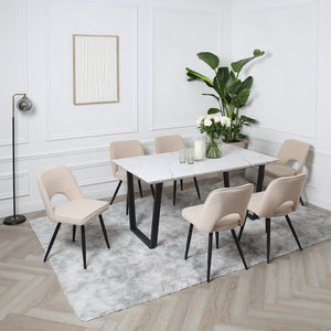 Thetis Dining Set - Marble Table and Boucle Chairs