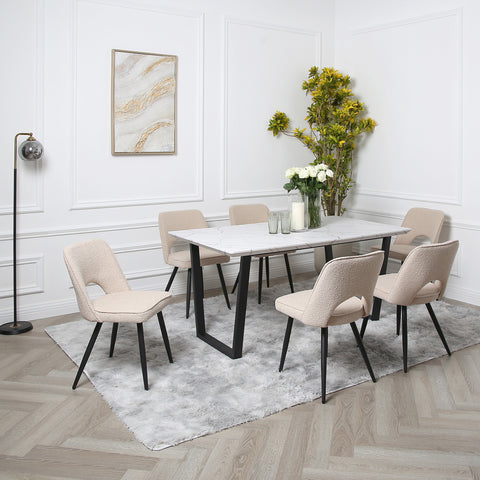 Thetis Dining Set - Marble Table with 6 Boucle Chairs