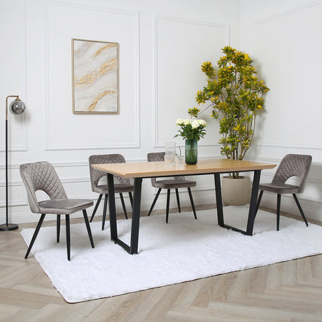 Metis Dining Set - Oak Table and Velvet Chairs