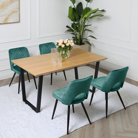 Metis Dining Set - Oak Table and Velvet Chairs