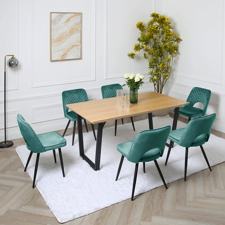 Metis Dining Set - Oak Table and Velvet Chairs