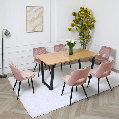 Metis Dining Set - Oak Table and Velvet Chairs