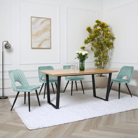 Metis Dining Set - Oak Table and Velvet Chairs