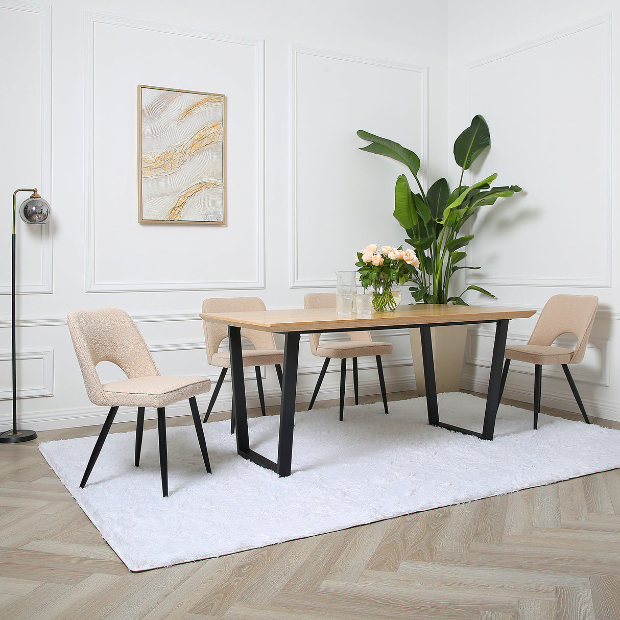 Thetis Dining Set - Oak Table with Boucle Chairs