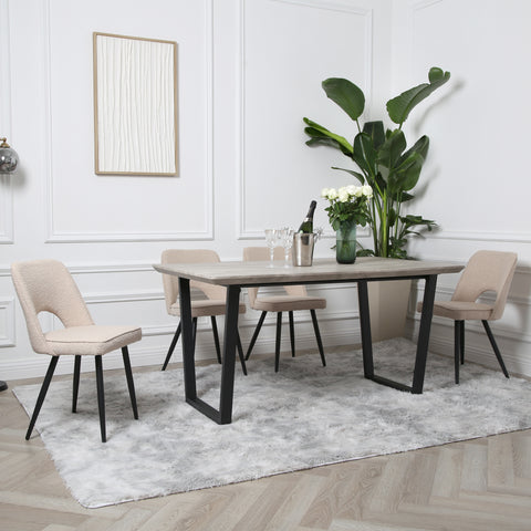 Thetis Dining Set - Wood-Effect Table with 4 Boucle Chairs