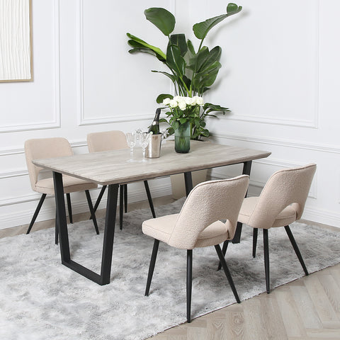 Thetis Dining Set - Wood-Effect Table with 4 Boucle Chairs