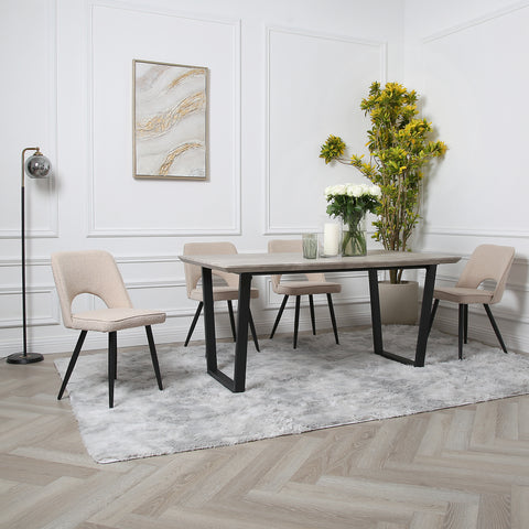 Thetis Dining Set - Wood-Effect Table with 4 Boucle Chairs