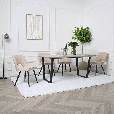 Thetis Dining Set - Wood-Effect Table with 4 Boucle Chairs