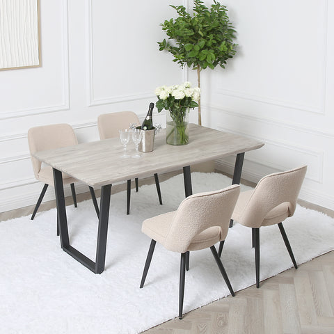 Thetis Dining Set - Wood-Effect Table with 4 Boucle Chairs