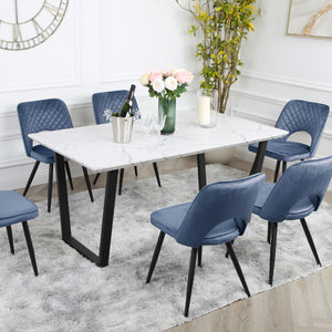 Metis Dining Set - Marble Table and Velvet Chairs