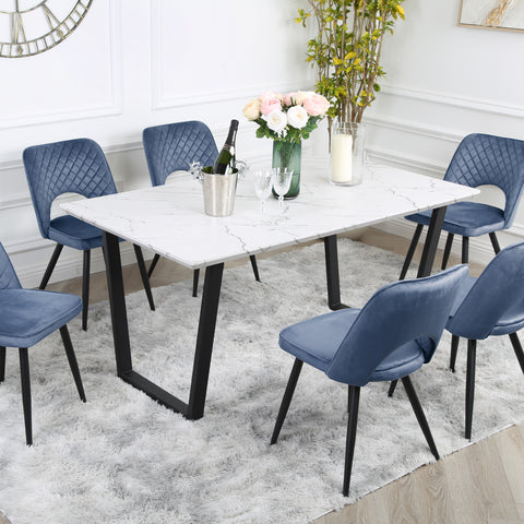 Metis Dining Set - Marble Table with 6 Velvet Chairs