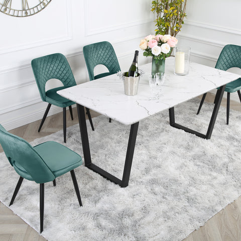 Metis Dining Set - Marble Table with 4 Velvet Chairs