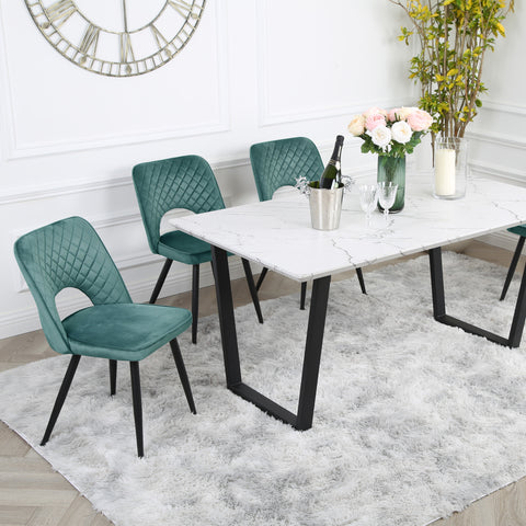 Metis Dining Set - Marble Table with 4 Velvet Chairs