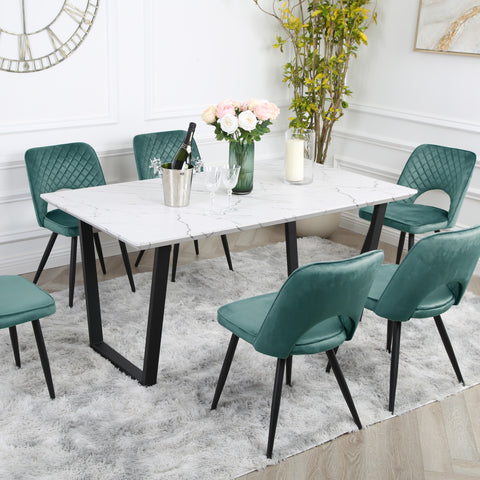 Metis Dining Set - Marble Table with 6 Velvet Chairs