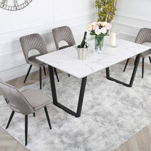 Metis Dining Set - Marble Table with 4 Velvet Chairs