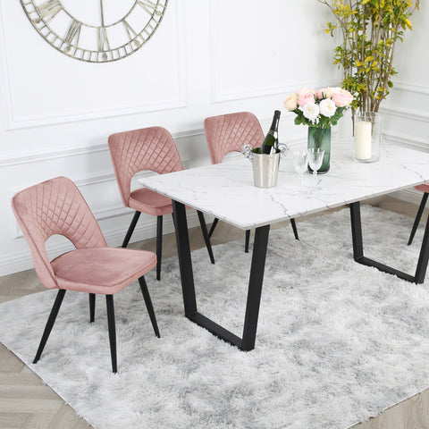 Metis Dining Set - Marble Table with 4 Velvet Chairs