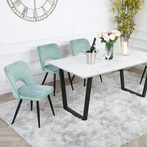 Metis Dining Set - Marble Table with 4 Velvet Chairs