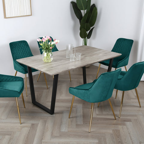 Hamilton Dining Set - Wood-Effect Table with 6 Velvet Chairs