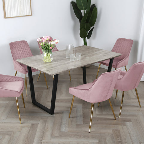 Hamilton Dining Set - Wood-Effect Table with 6 Velvet Chairs