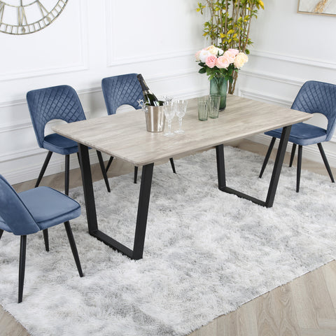 Metis Dining Set - Wood-Effect Table with 4 Velvet Chairs