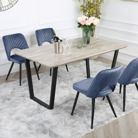 Metis Dining Set - Wood-Effect Table with 4 Velvet Chairs