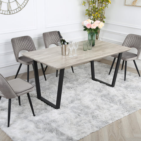 Metis Dining Set - Wood-Effect Table with 4 Velvet Chairs