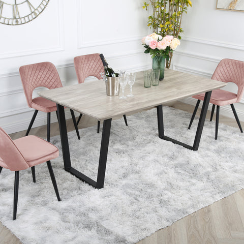 Metis Dining Set - Wood-Effect Table with 4 Velvet Chairs