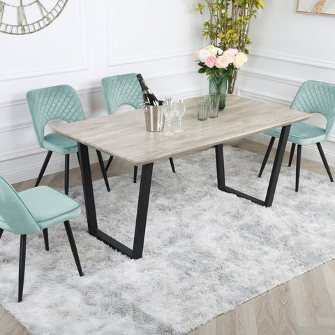 Metis Dining Set - Wood-Effect Table with 4 Velvet Chairs