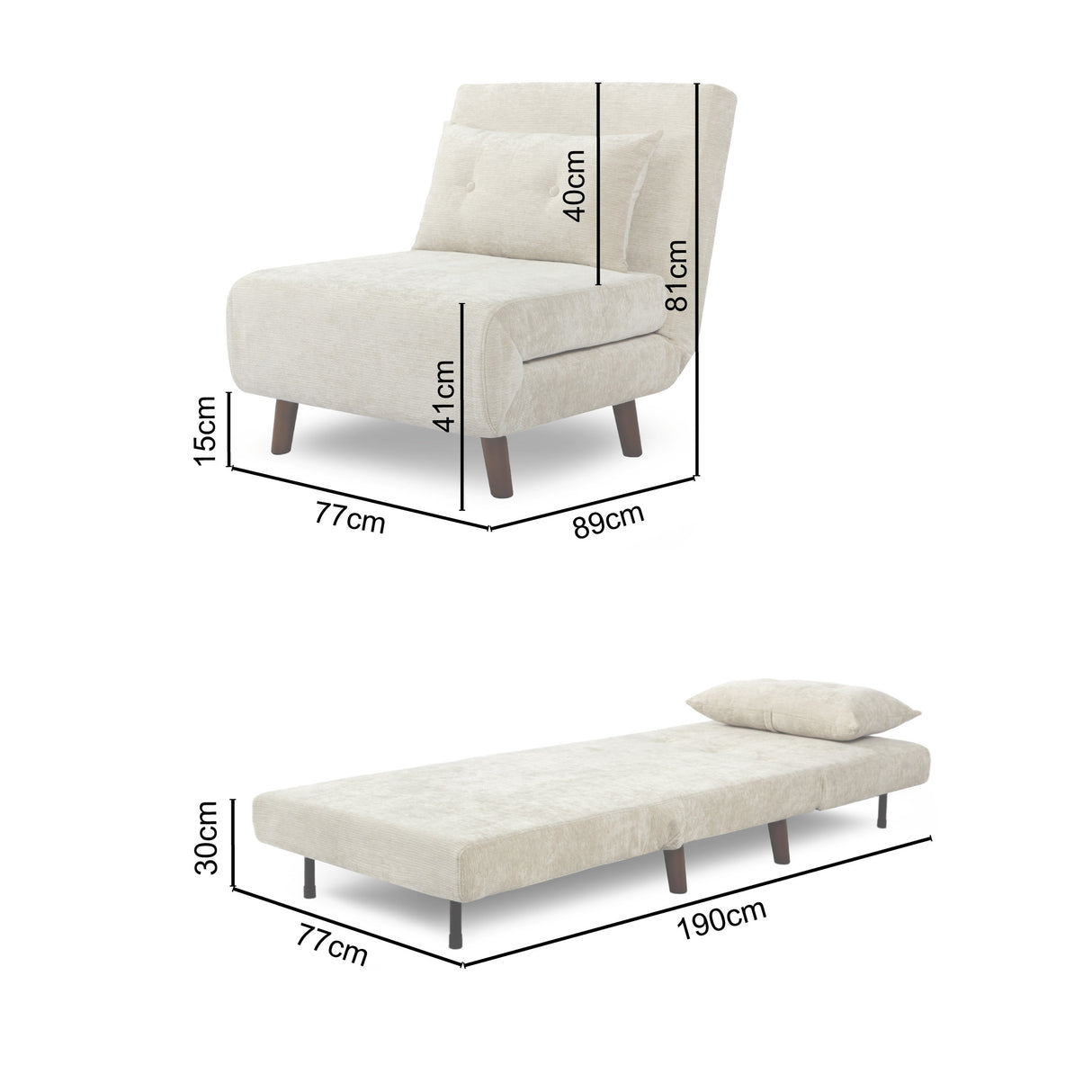 Aurora - Single Sofa Bed Chair in Premium Fabric- 1 Seater