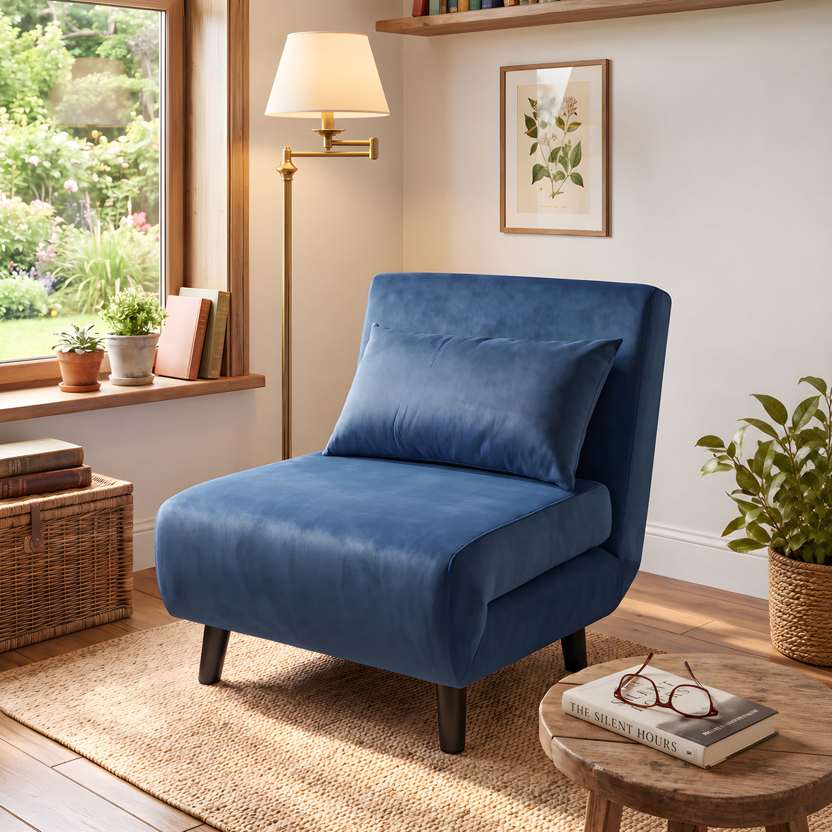 Aurora Single Sofa Bed Chair in Velvet - 1 Seater