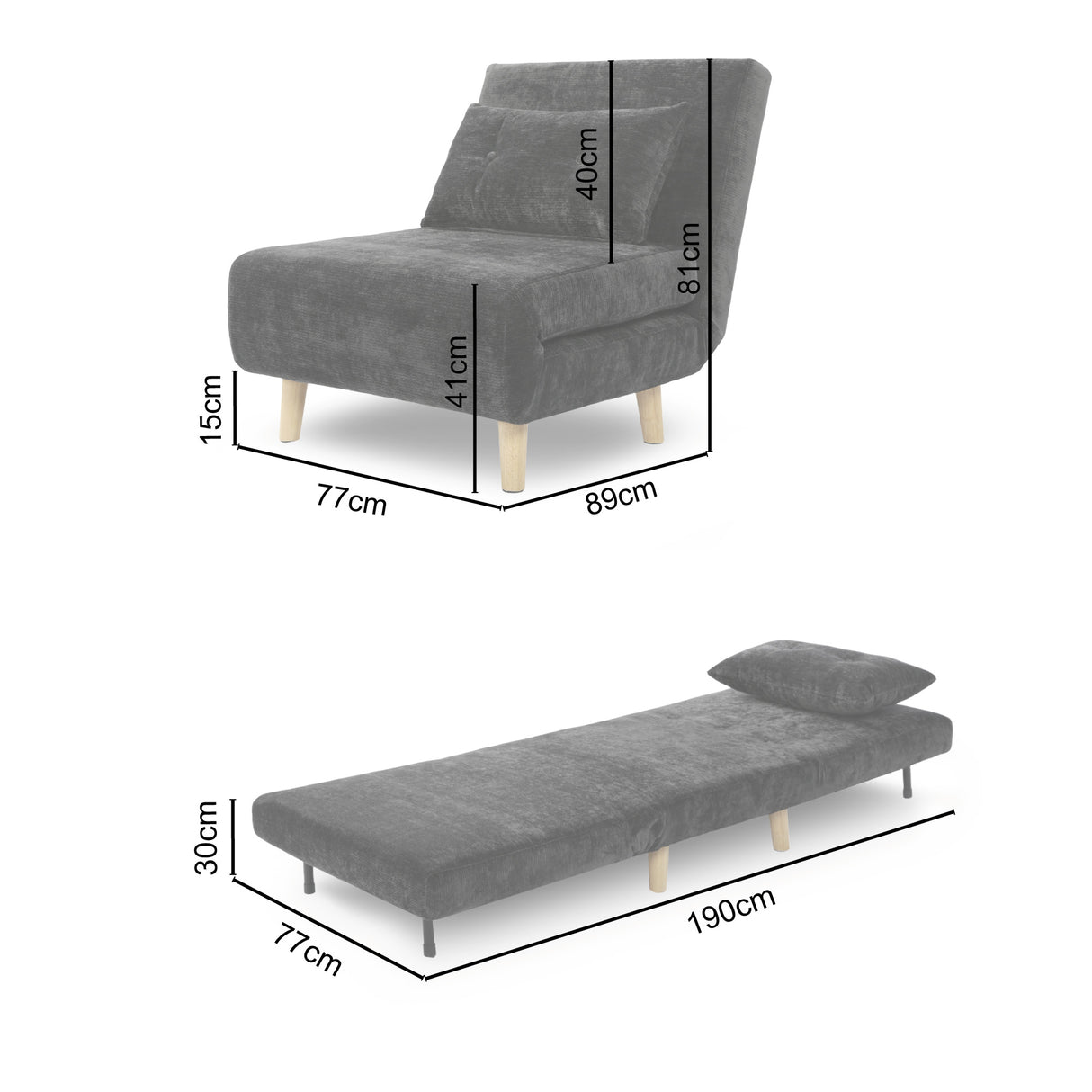 Aurora - Single Sofa Bed Chair in Premium Fabric- 1 Seater
