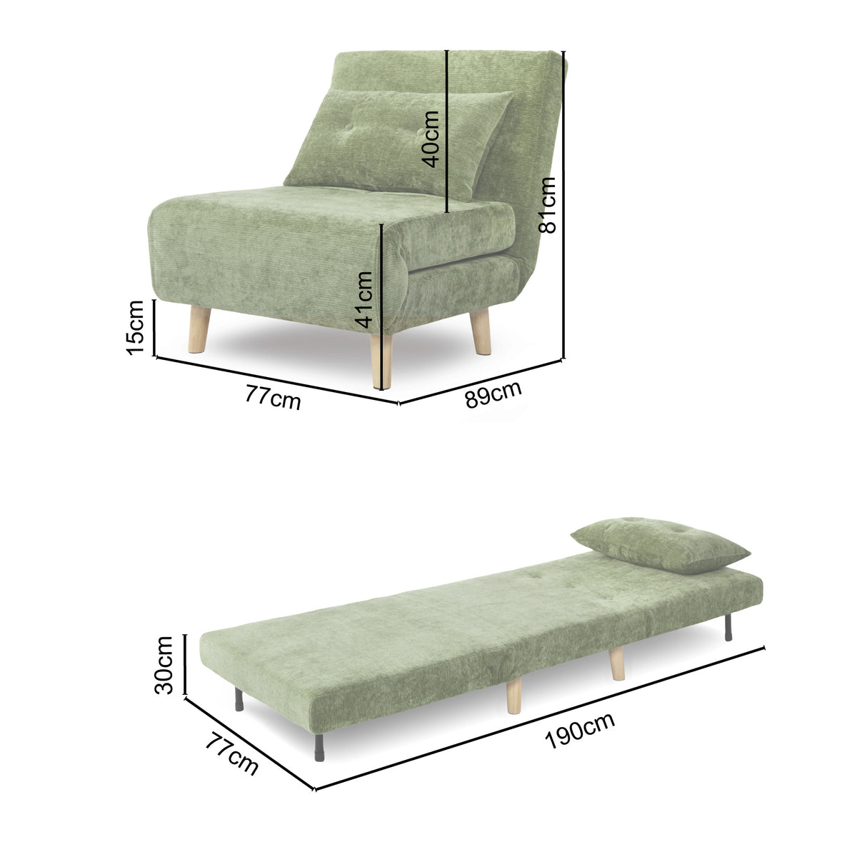 Aurora - Single Sofa Bed Chair in Premium Fabric- 1 Seater