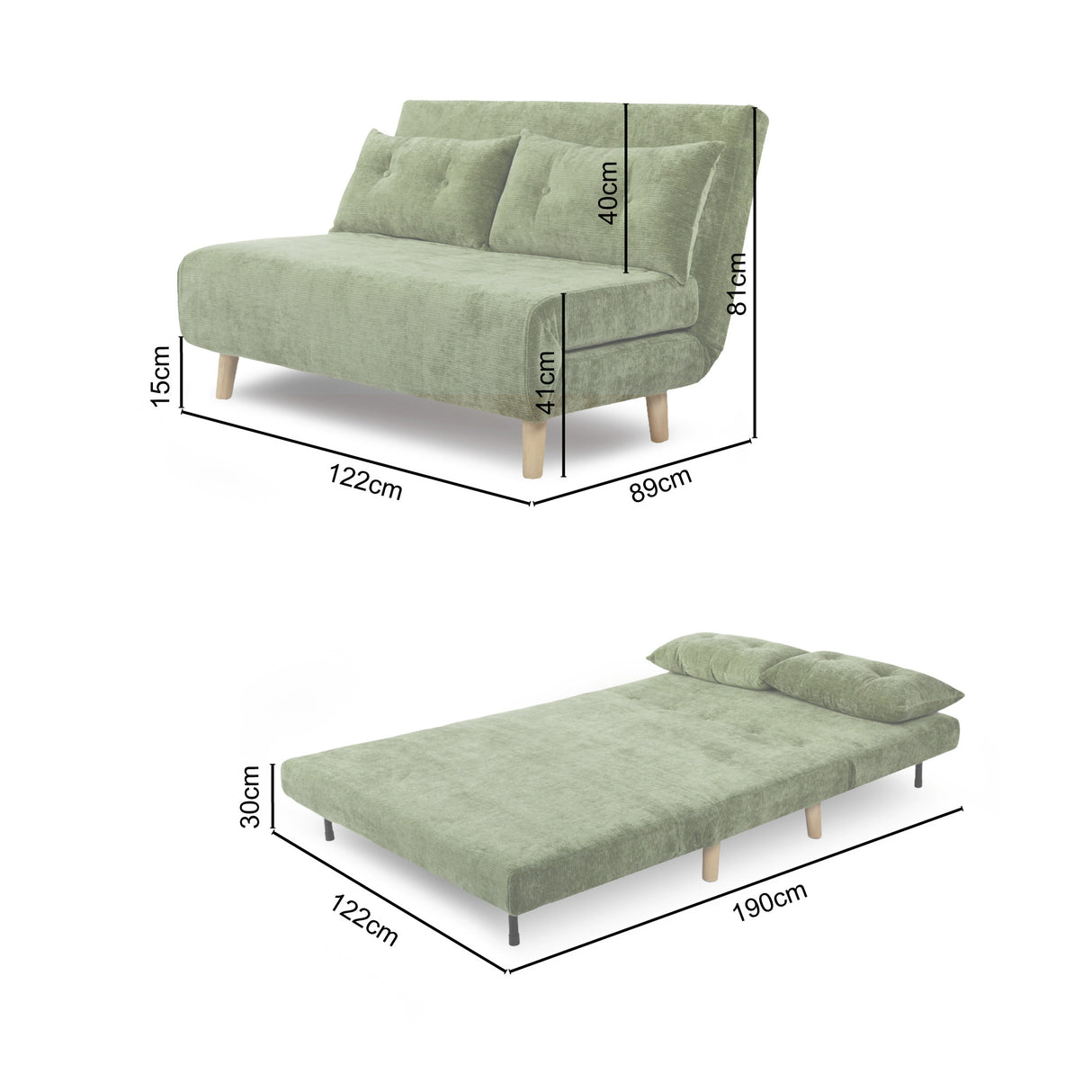 Aurora - Small Double Sofa Bed in Premium Fabric - 2 Seater