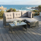 Bude - Rattan Corner Garden Sofa Set with Coffee Table - Grey