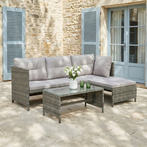 Bude - Rattan Corner Sofa Set with Coffee Table - Grey