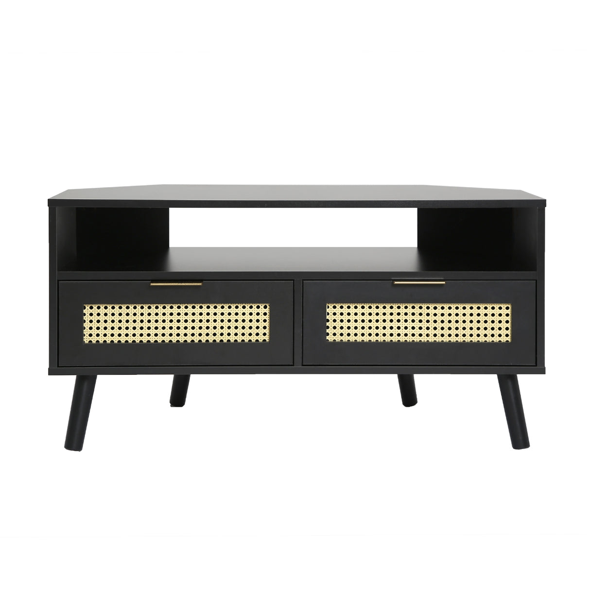 Craven - Corner TV Unit - Cane Front - Black