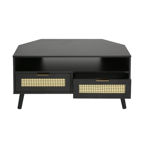 Craven - Corner TV Unit - Cane Front - Black