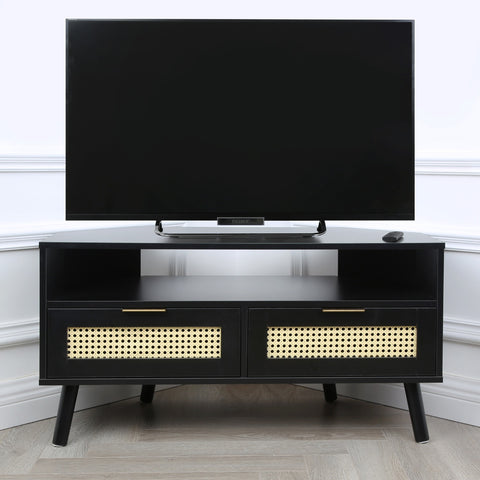 Craven - Corner TV Unit - Cane Front - Black