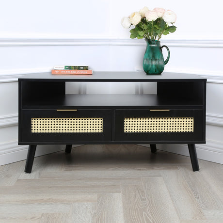 Craven - Corner TV Unit - Cane Front - Black