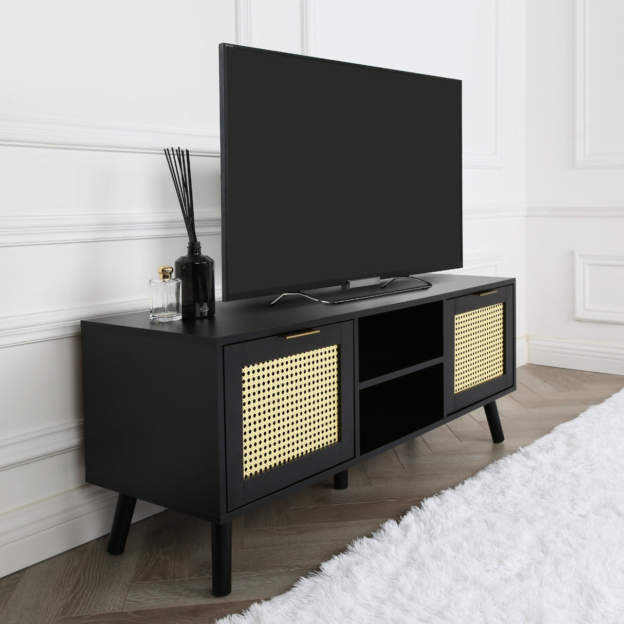 Craven - TV Unit - Cane Front - Black