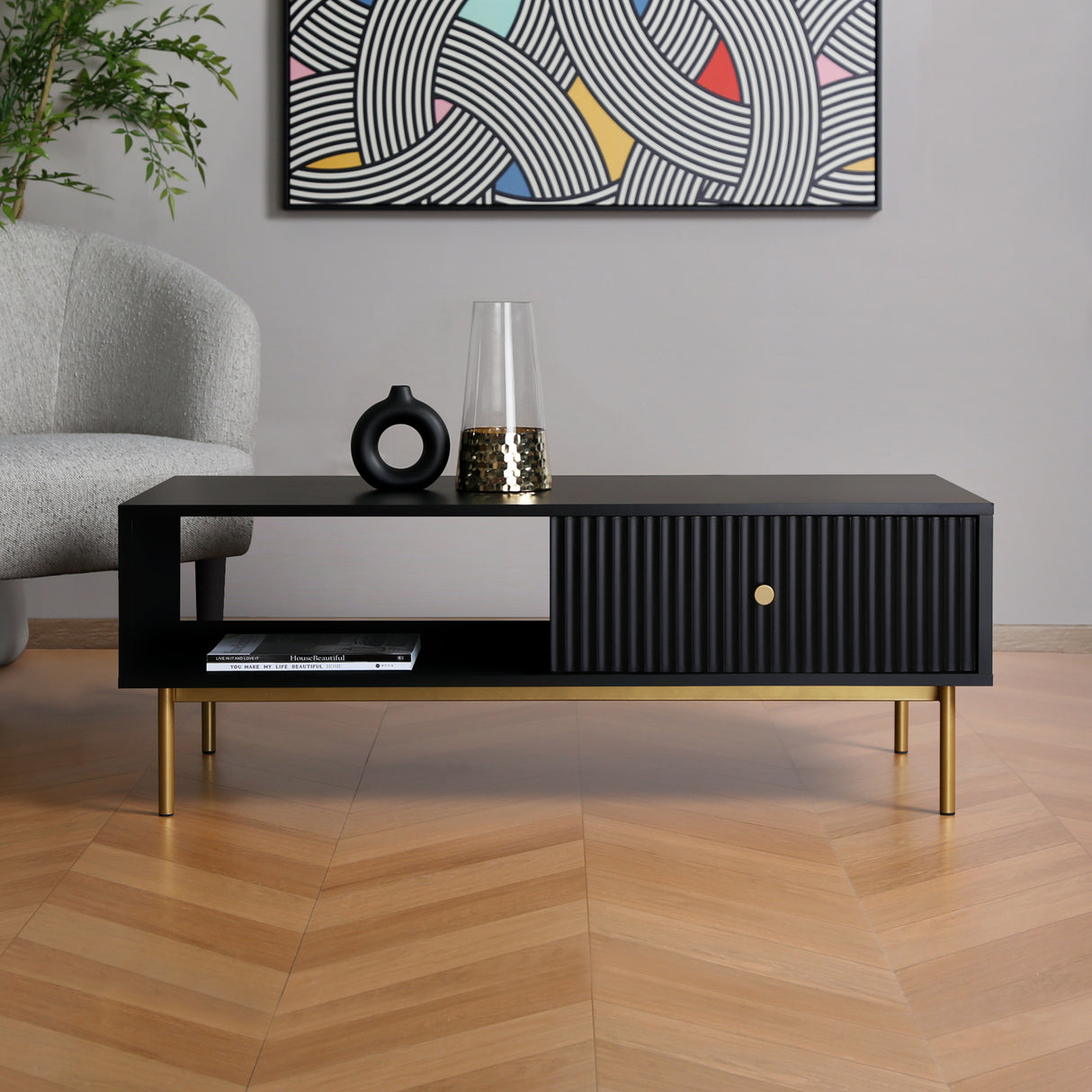 Devon – Rectangular Coffee Table with Drawers – White, Black, Grey, or Sage Green
