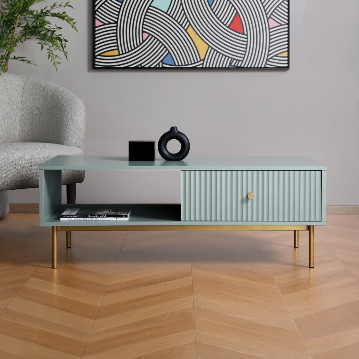 Devon – Rectangular Coffee Table with Drawers – White, Black, Grey, or Sage Green