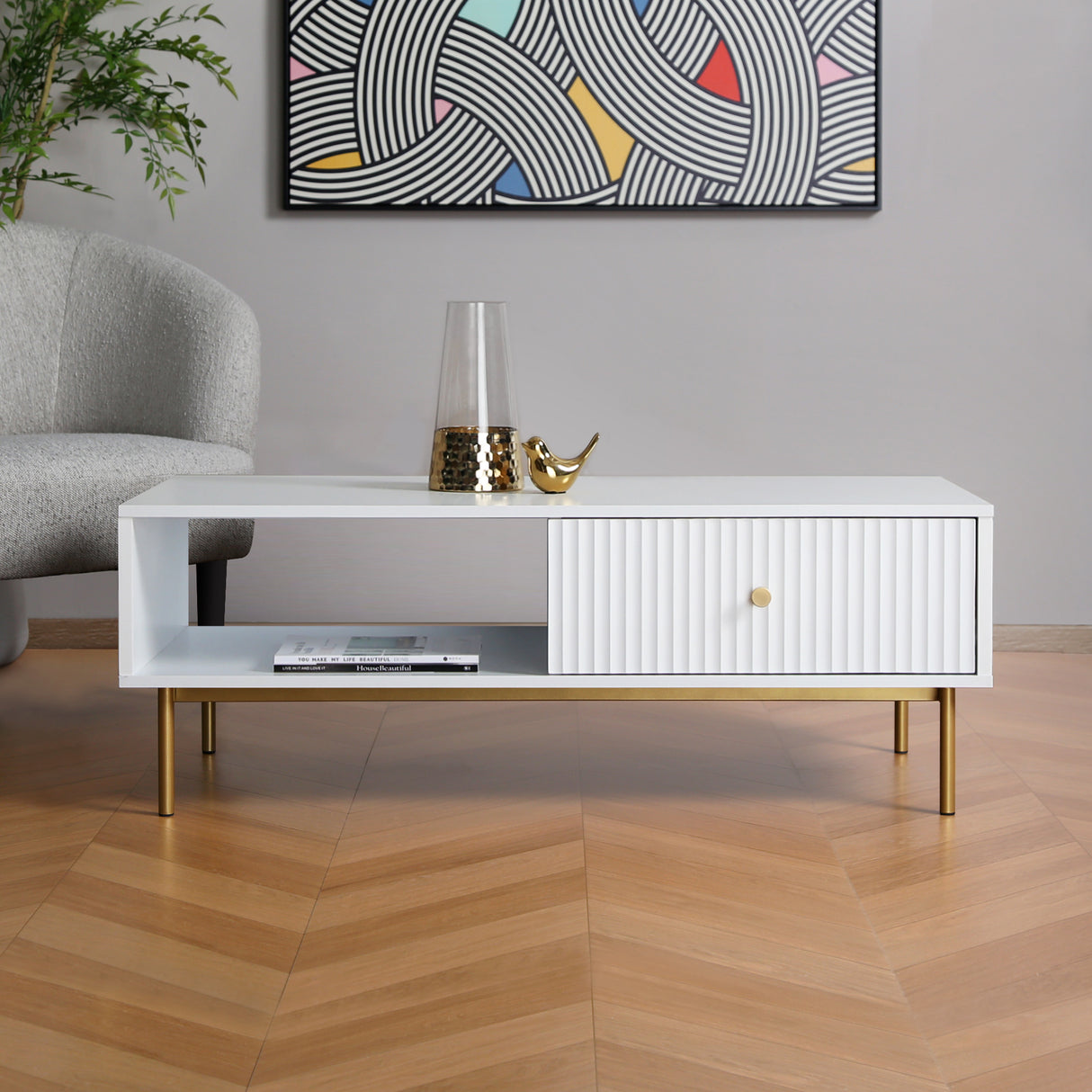 Devon – Rectangular Coffee Table with Drawers – White, Black, Grey, or Sage Green