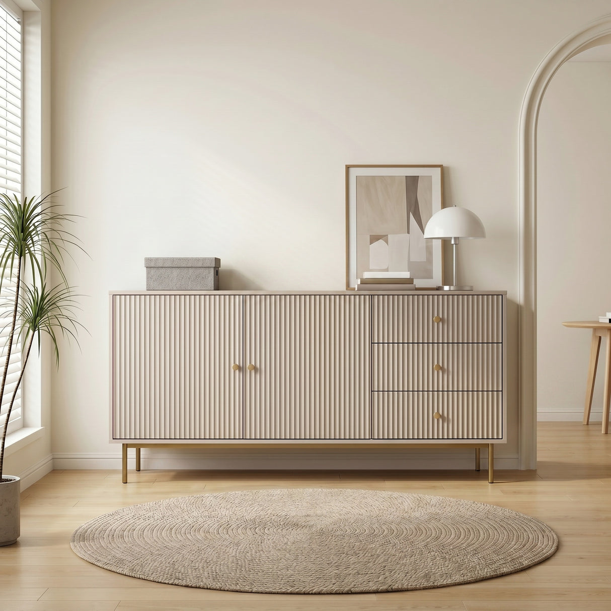 Grey Devon Large Sideboard Cabinet with Storage styled with decorative accessories