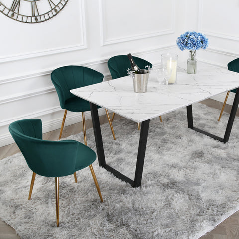 Mill Dining Set - Marble Table with 4 Velvet Chairs