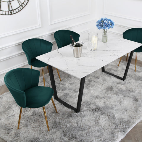 Mill Dining Set - Marble Table with 4 Velvet Chairs