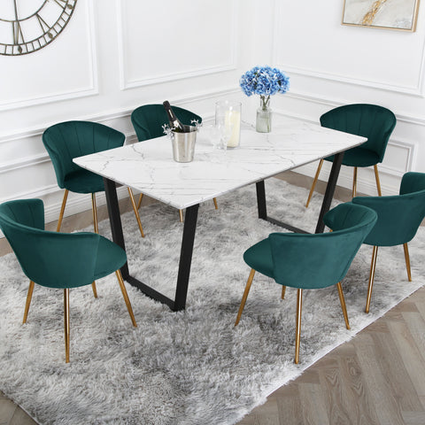 Mill Dining Set - Marble Table with 6 Velvet Chairs