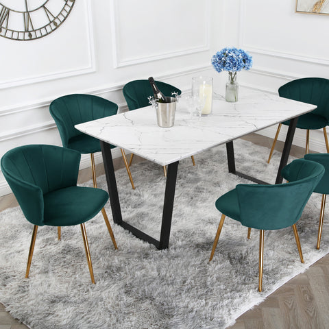 Mill Dining Set - Marble Table with 6 Velvet Chairs